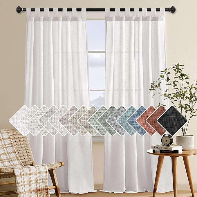 Living Room Linen Curtains Home Decorative Tab Top Curtains Privacy Added Energy Saving Light Fil... | Amazon (US)