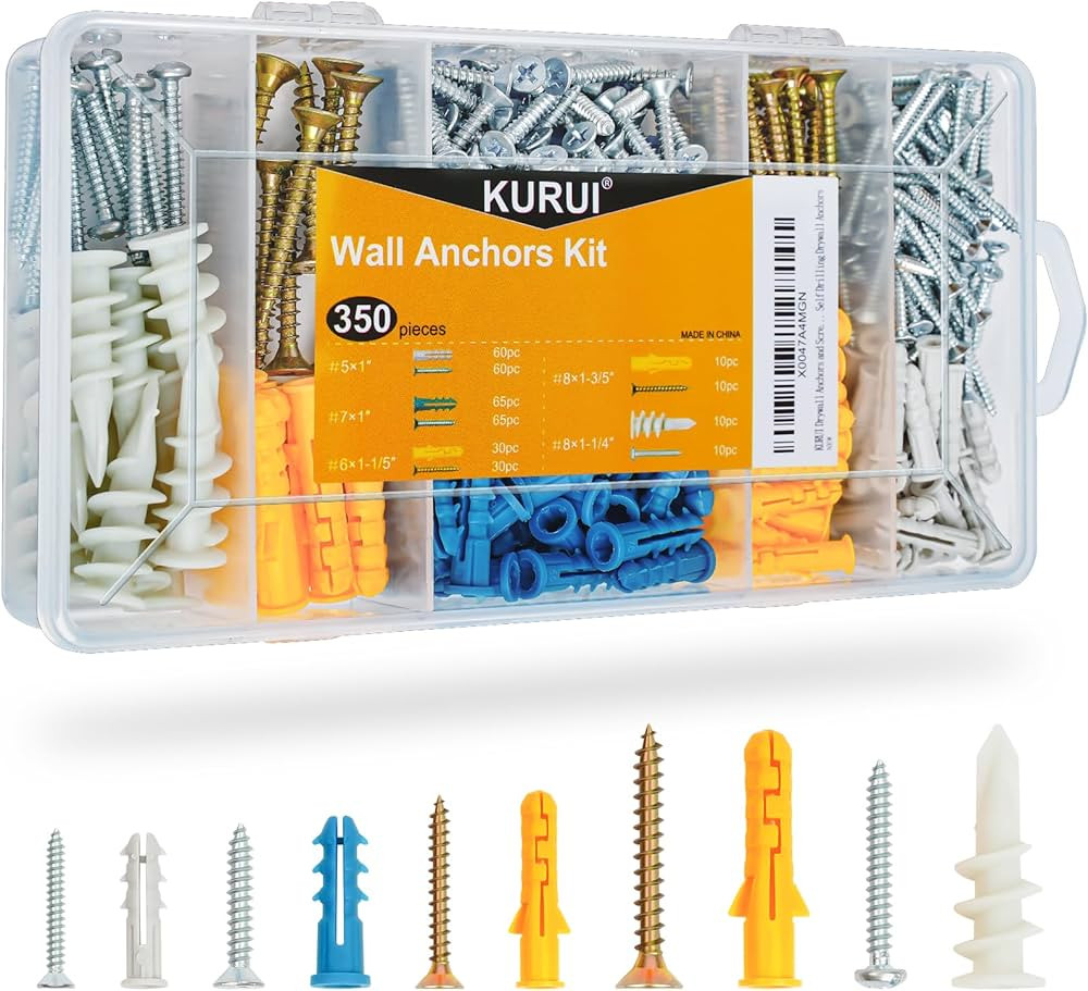 KURUI Drywall Anchors Assortment Kit for Sheetrock Concrete Brick, 350Pcs Wall Anchors and Flat H... | Amazon (US)