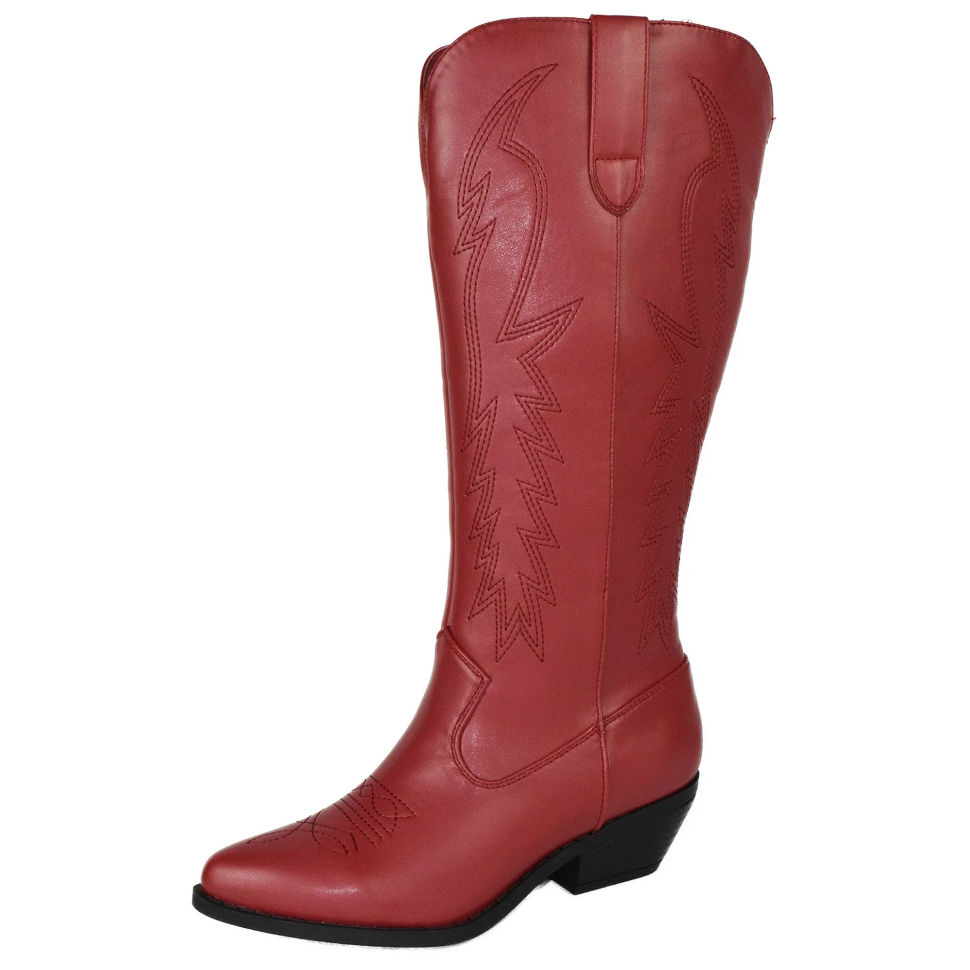 Soda Women Cowgirl Cowboy Western Stitched Boots Pointy Toe Knee High Red 9 - Walmart.com | Walmart (US)