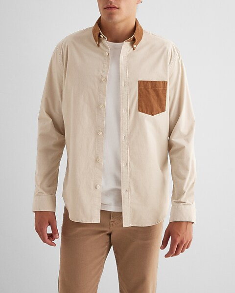 Color Block Stretch Corduroy Shirt | Express