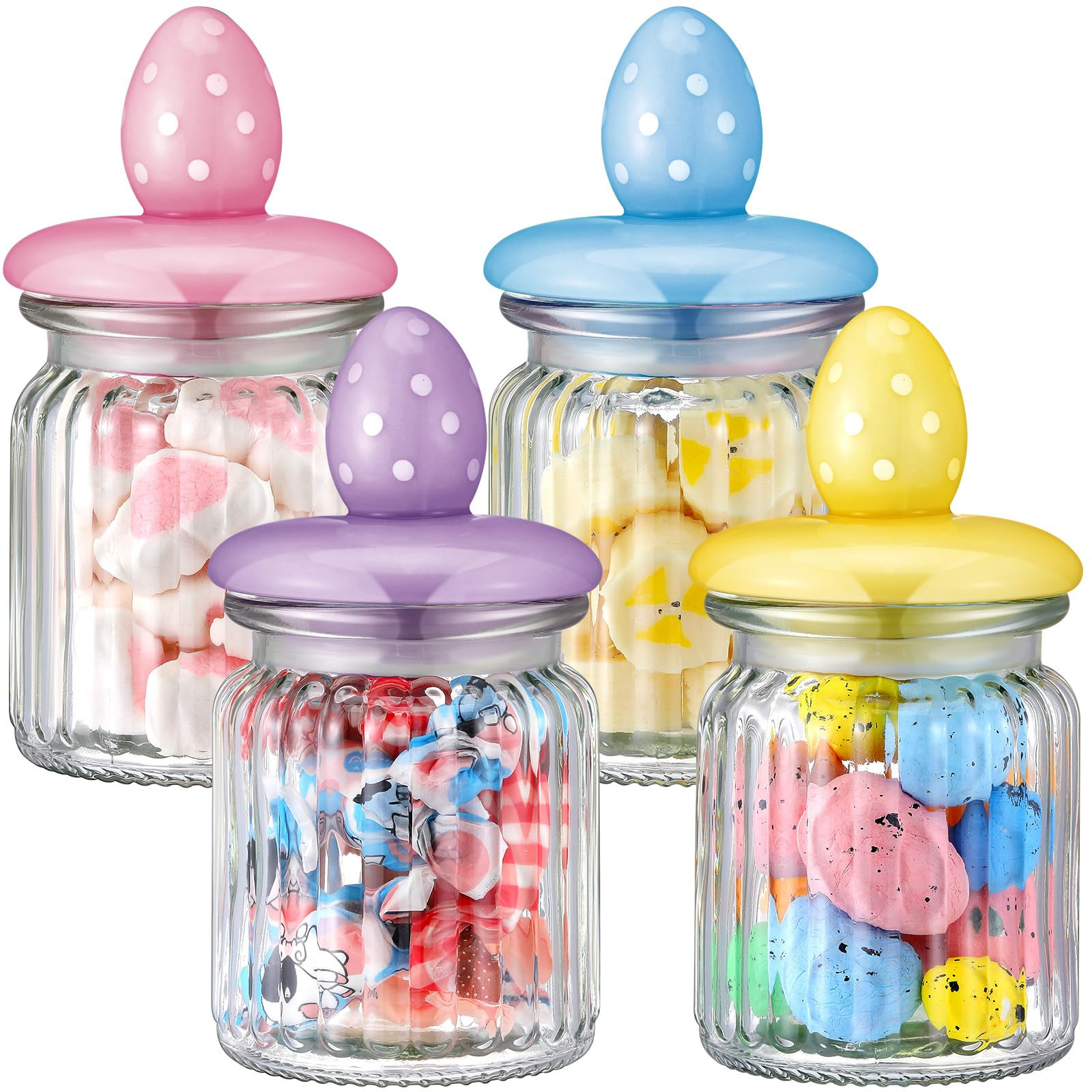 Nitial 4 Pcs Easter Glass Jar with Cap Bunny Rabbit Egg Shape Clear Candy Jar Decorative Food Sto... | Amazon (US)