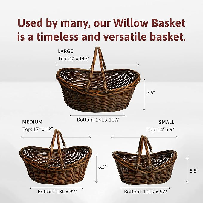 Wald Imports - Medium Wicker Basket with Handle - Dark Brown Hand Woven Harvest Basket - Wicker F... | Amazon (US)