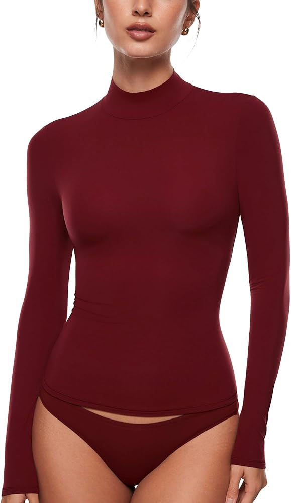 INLYRIC Women's Inbarely Soft Mock Turtleneck Double Lined Long Sleeve Tops Going Out Slim Fitted... | Amazon (US)