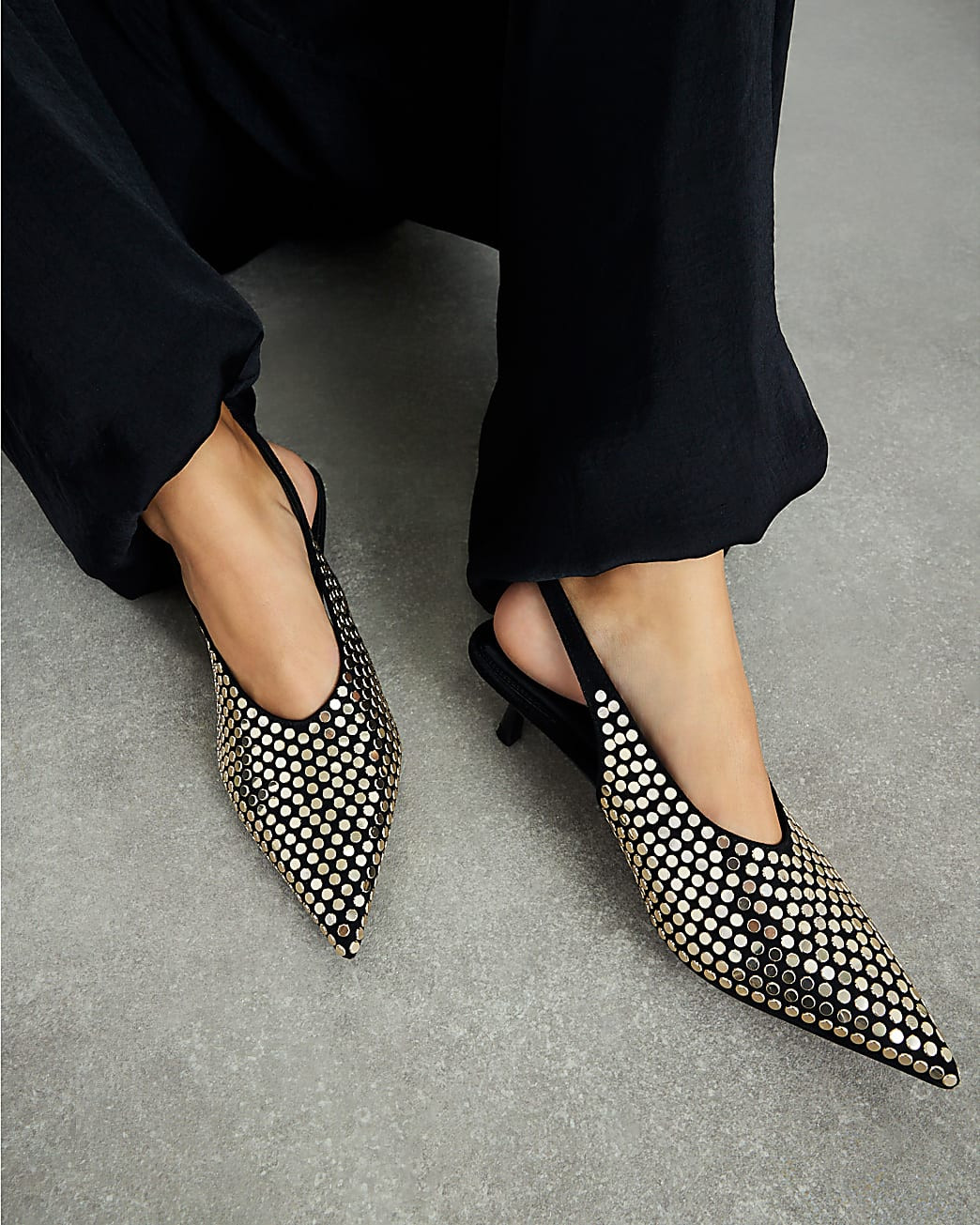 Black Studded slingback Court heels | River Island UK & IE
