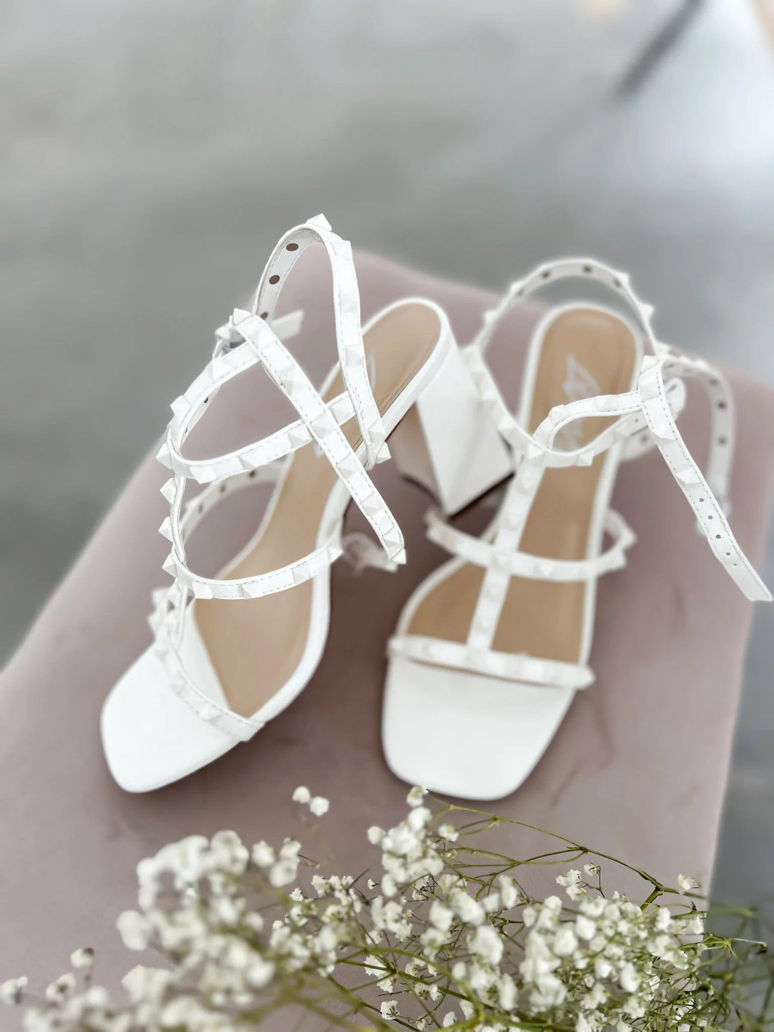 White Studded Heel Sandals | Flourish in Frills