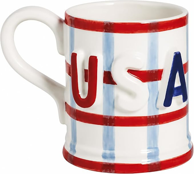Mud Pie Ceramic Red,White and Blue Check USA Americana Mug, 15oz, America 250 | Amazon (US)