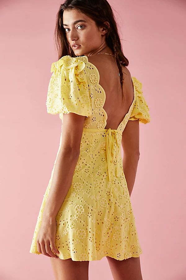 For Love & Lemons Natalia Puff Sleeve Mini Dress by For Love & Lemons at Free People, Yellow, XS | Free People (UK)