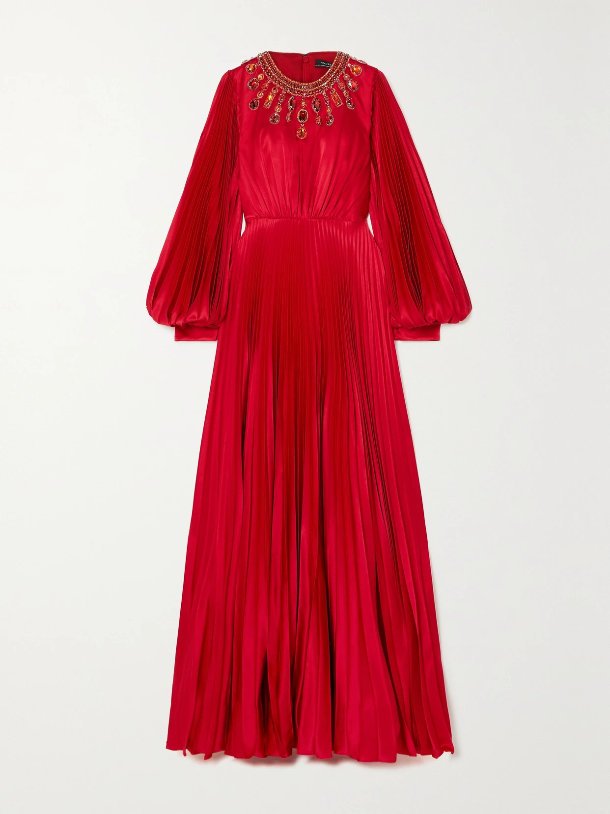 ANDREW GN - Crystal-embellished Pleated Silk-satin Gown - Red | NET-A-PORTER (UK & EU)