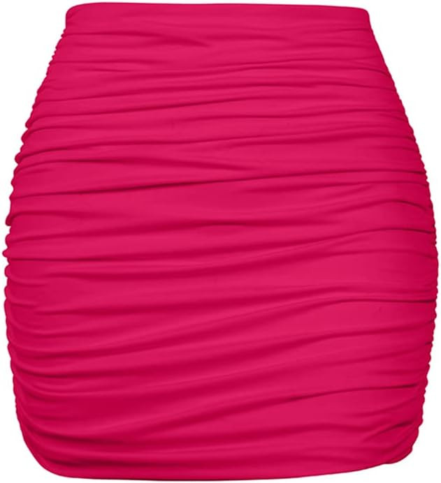 YMDUCH Women's Sexy High Waist Solid Tight Ruched Bodycon Mini Club Skirt | Amazon (US)
