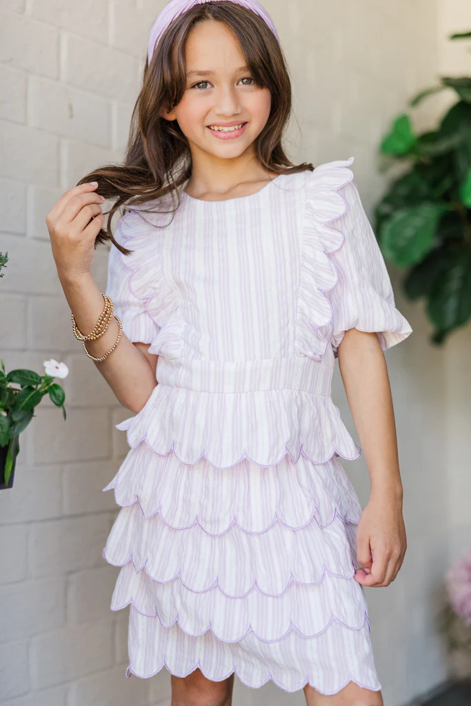 Girls: The Kendall Lavender Scalloped Mini Dress | The Mint Julep Boutique