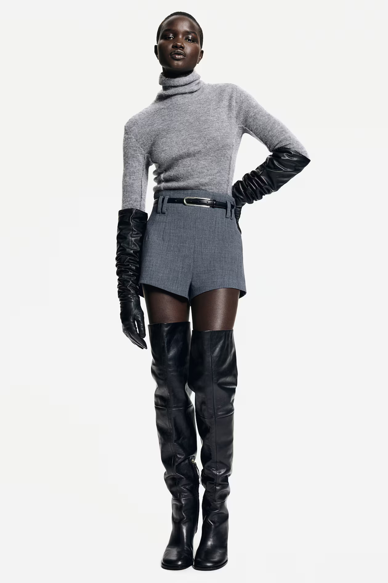 High-Waist Mini Shorts - Ultra high waist - Short - Dark gray melange - Ladies | H&M US | H&M (US + CA)