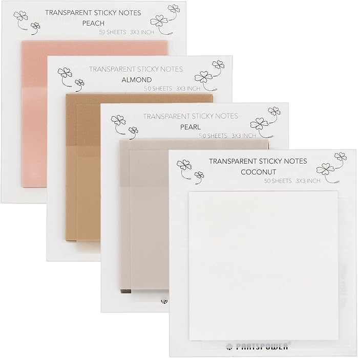 Pastel Transparent Sticky Notes, 4 Packs 3X3 Inch See Through Annotating Sticky Notes for Annotat... | Amazon (US)