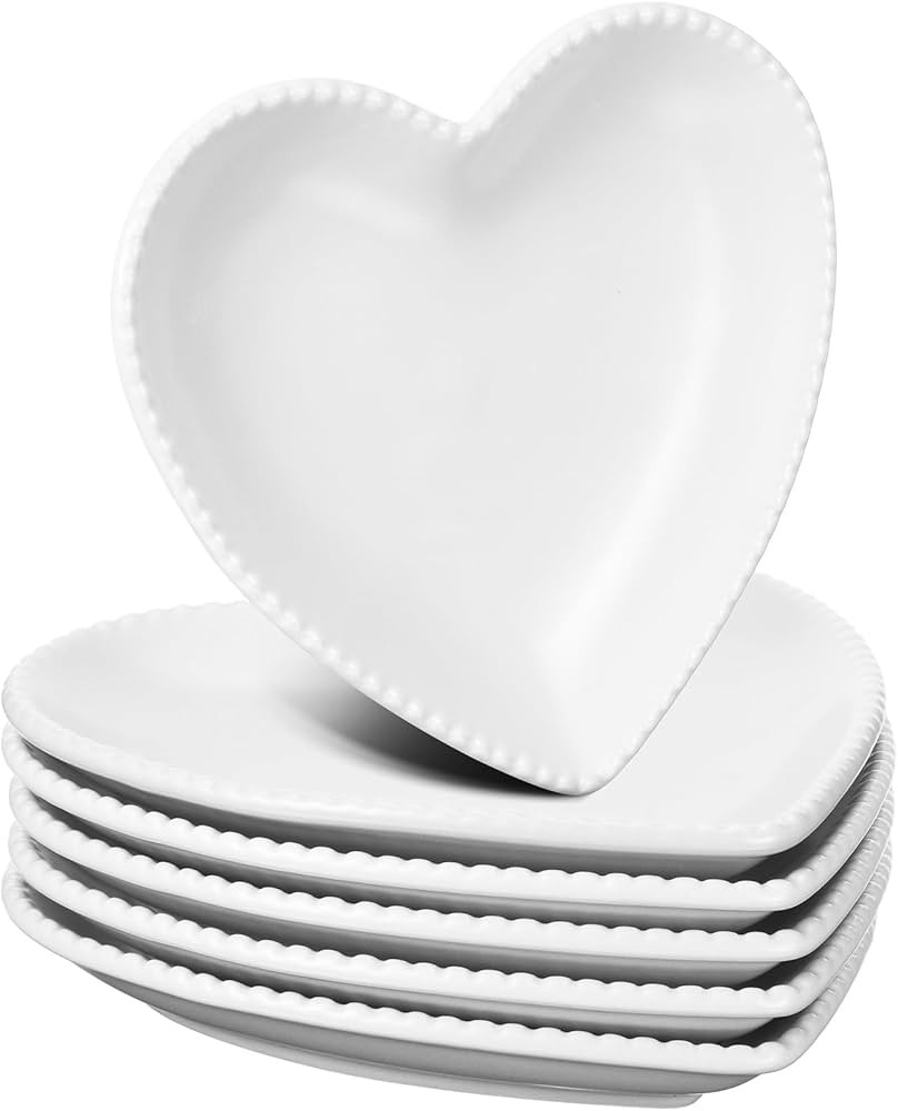 Meanplan Heart Shaped Plates Ceramic Salad Set of 6 Ceramic Graduation Plates Dinner Plate 6.9 In... | Amazon (US)