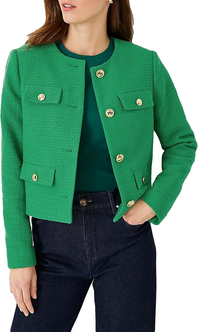 Cropped Tweed Blazer Jackets for Women Elegant Slim Collarless Business Casual Outfits Fall Jacke... | Amazon (US)