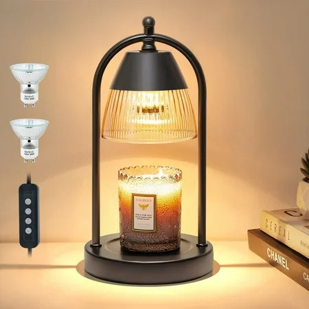 Candle Warmer Lamp with Timer, 3-Level Dimmable Candle Lamps with Glass Shade, Electric Candle Light Wax Melt Warmer for Scented Wax, Black Warmer Lamp for Women Home Decor (2 Bulbs Included) | Walmart (US)