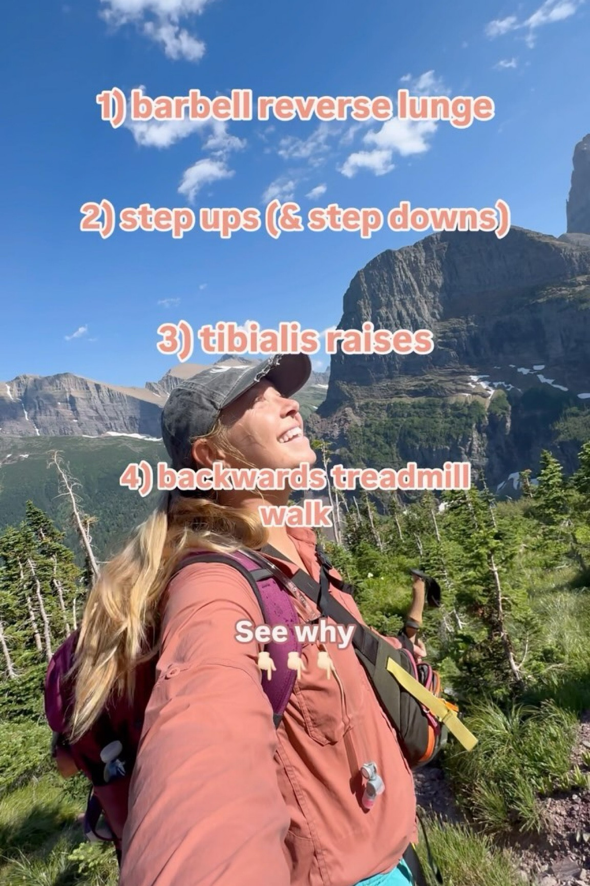 🥾I became a way better hiker when…. I trained my body to activate glutes while walking!!

here are some helpful exercises:

1) barbell reverse lunge (glute strength) 

2) step downs (for downhill stability & strength, focus on trying to engage glutes) 

3) step ups (slow, intentional, start with low weight dumbbell or weighted vest… focus on trying to engage glutes) 

4) tibialis raises (for balance and change of direction) 

5) backwards treadmill walk (for knee range of motion, hamstring flexibility, mobility) 

Hope this helps💛 comment if you guys would like me to post demos of these workouts.

Keep trekkin, 

Con☀️

#LTKTravel #LTKVideo #LTKFitness