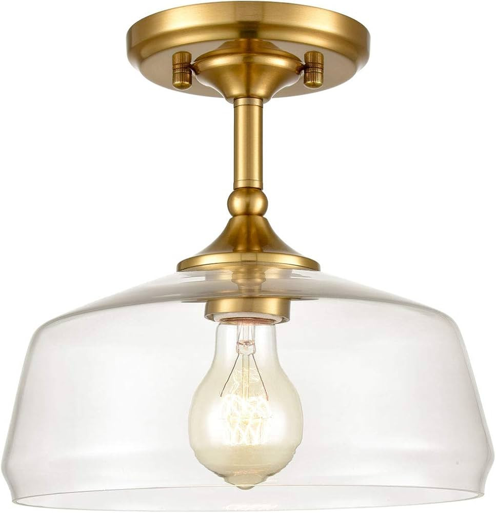 DIRYZON EUL Modern Semi-Flush Ceiling Light Clear Glass Pendant Lamp Shade Gold Finish | Amazon (US)