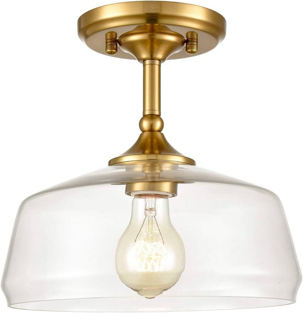 DIRYZON EUL Modern Semi-Flush Ceiling Light Clear Glass Pendant Lamp Shade Gold Finish | Amazon (US)