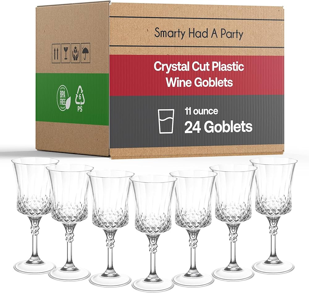 Smarty Had A Party Plastic Wine Glasses, Unbreakable Wine Glass, Hard Plastic Crystal Clear Glass... | Amazon (US)