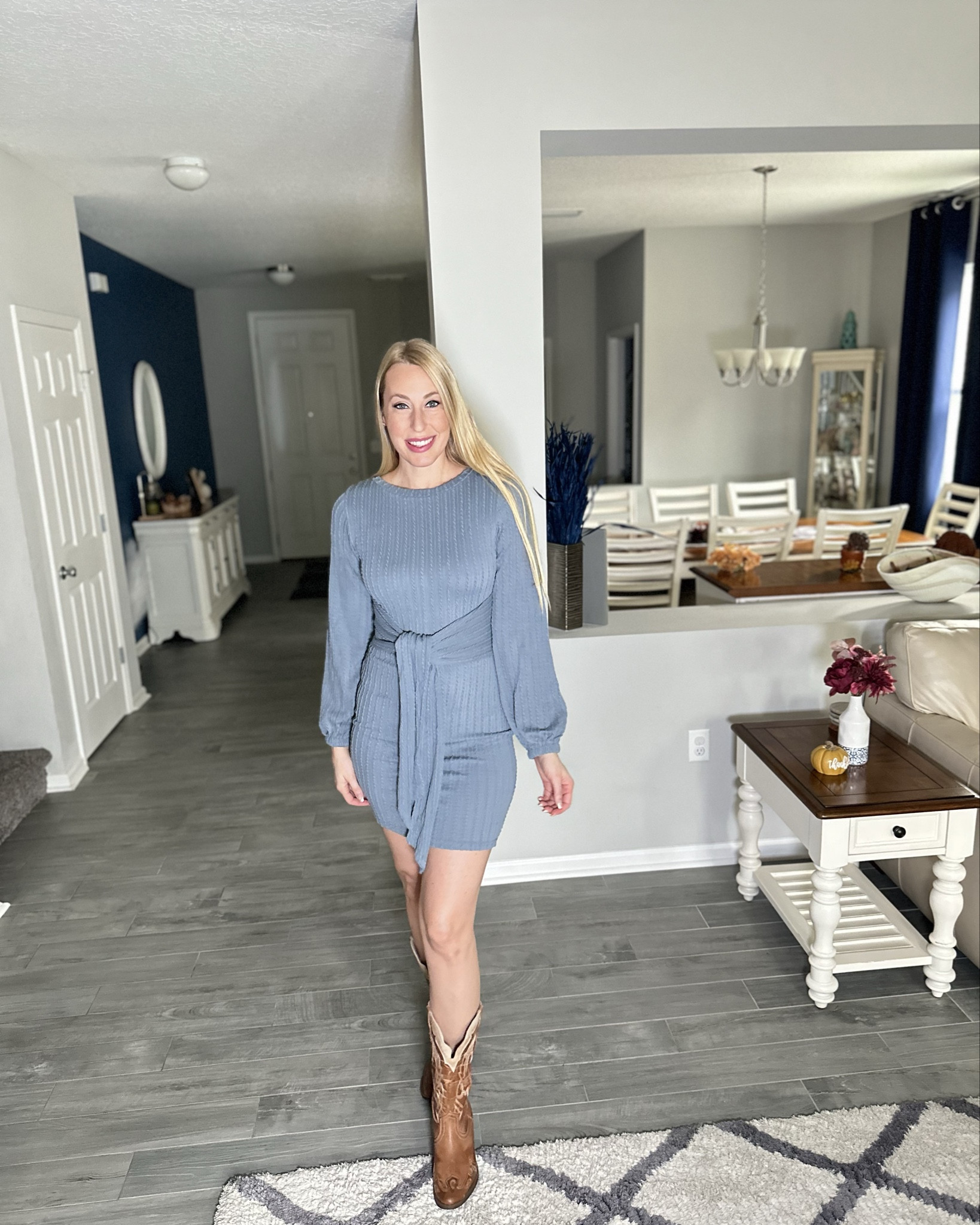 Light blue sweater dress
💙 fitted but fits true to size, wearing size small
💙 it is stretchy and cute for fall to wear to work or dinner or out with friends 

#LTKFindsUnder50 #LTKStyleTip #LTKWorkwear