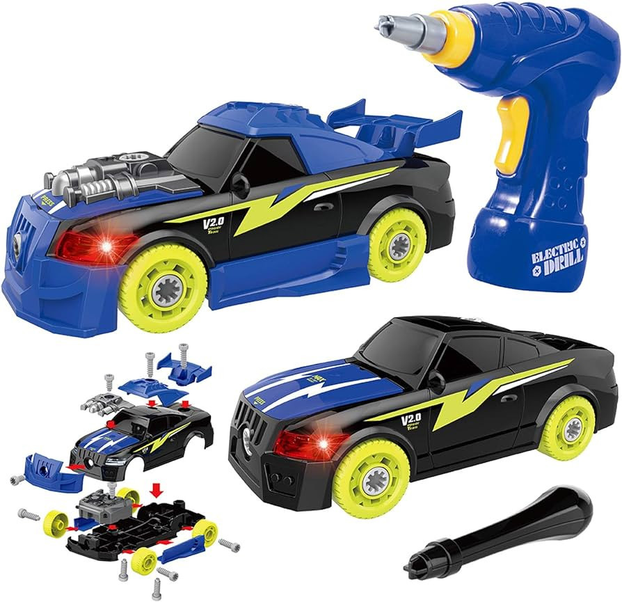 GILOBABY 26 Pieces Take Apart Car Toys Set, Build Your Own Racing Car with Drill, Sounds & Lights... | Amazon (US)
