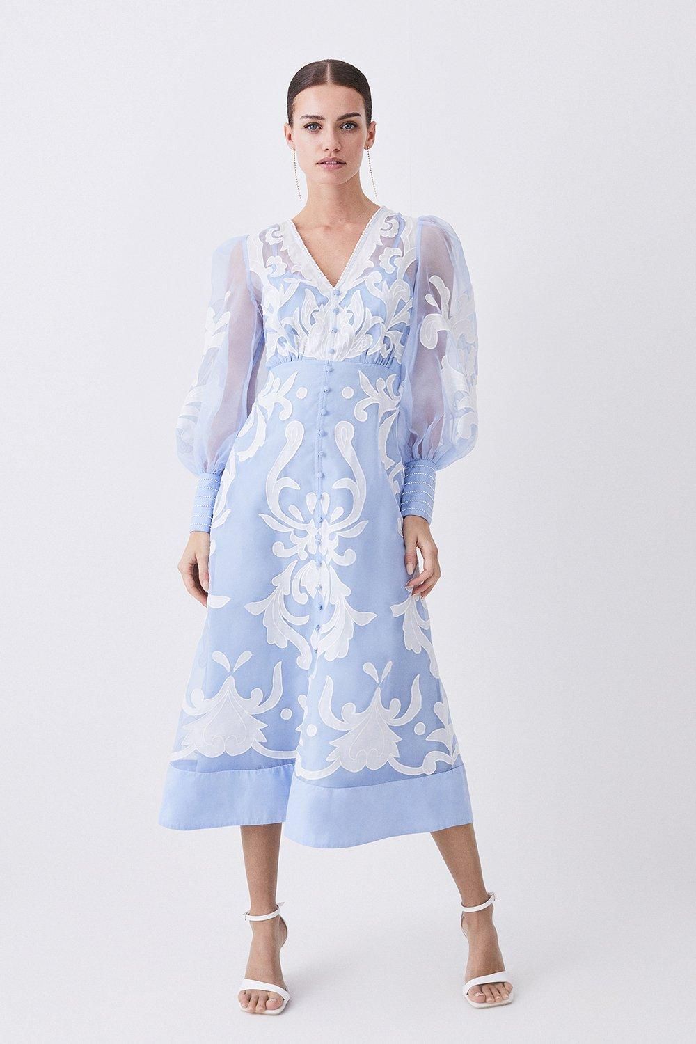 Applique Organdie Buttoned Woven Maxi Dress | Karen Millen US