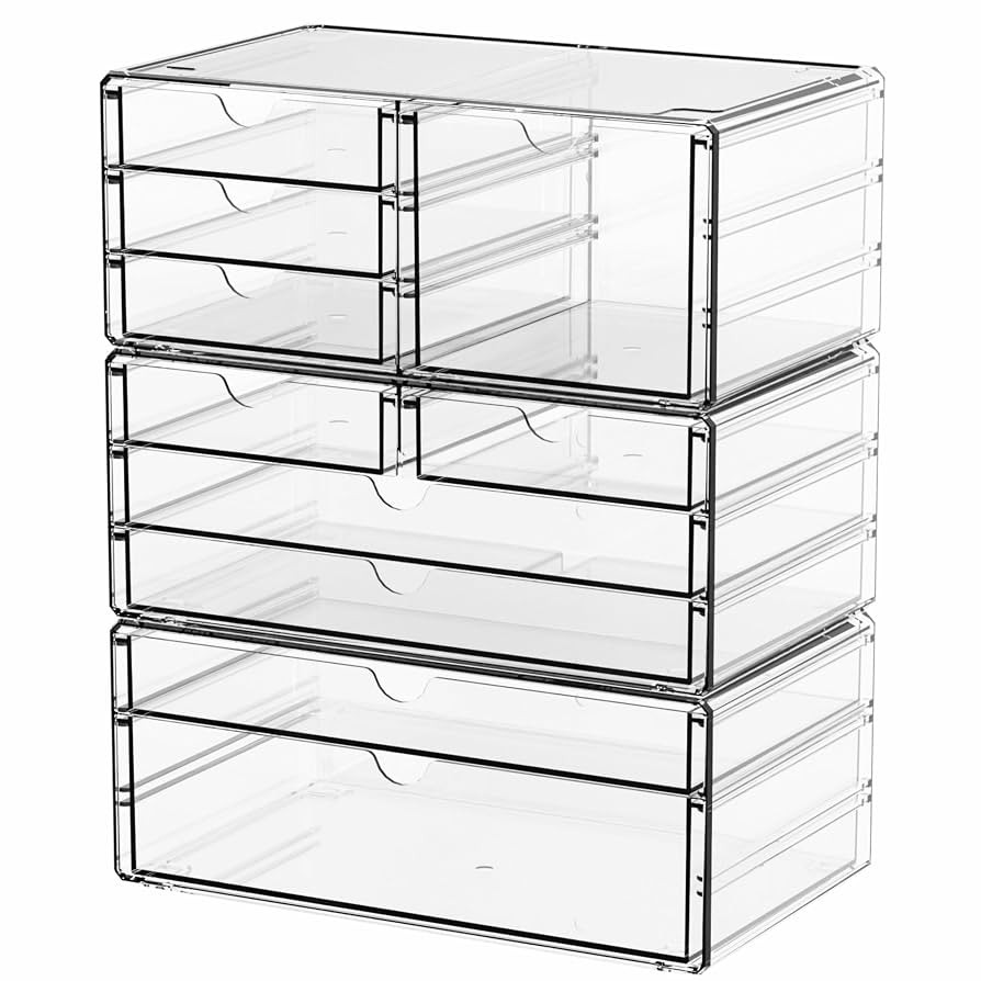 Yieach 3 Pack Clear Storage Drawers With 10 Drawers,Stackable 11.1” Large Acrylic Drawer Organi... | Amazon (US)