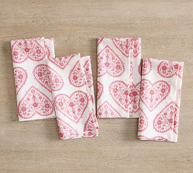Heart Print Organic Cotton Napkins - Set of 4 | Pottery Barn (US)
