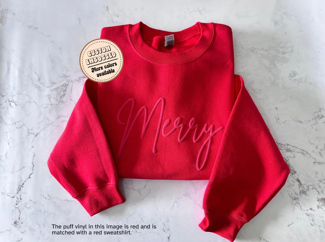 Personalized Christmas Sweatshirt with Name on Sleeve, Puff Letter Winter Sweater, Christmas Crew... | Etsy (US)