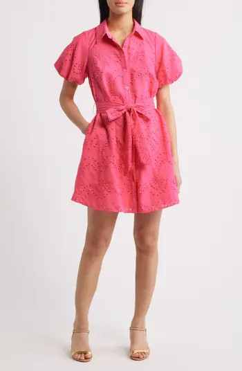 Puff Sleeve Eyelet Shirtdress | Nordstrom
