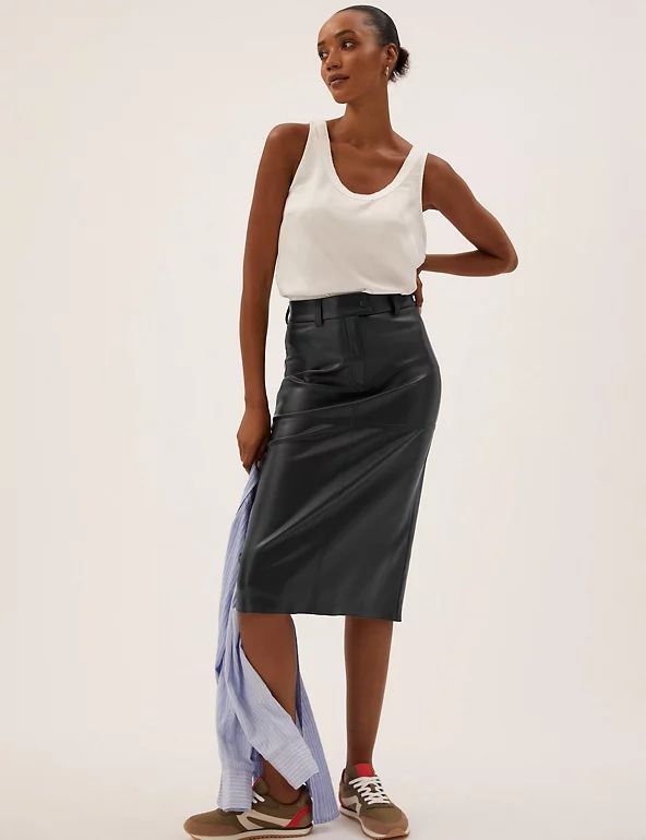 Faux Leather Midi A-Line Skirt | M&S Collection | M&S | Marks & Spencer (UK)