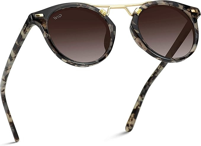 WearMe Pro Polarized Round Retro Double-Bridge Vintage Women's Sunglasses (Beige Tortoise/Brown L... | Amazon (US)