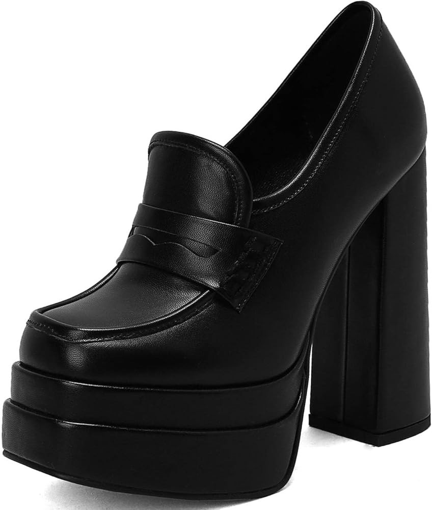 SIFINELAR Women Platform Heels Chunky Block Heel Penny Loafers Work Office Pumps Shoes | Amazon (US)
