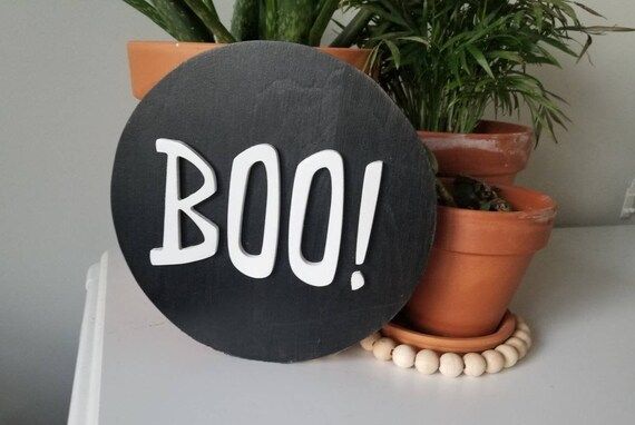 BOO! HALLOWEEN 3D Circle Wood Sign/ Fall Decor/ halloween Sign/ Fall Wood Sign/ Front Porch Sign/... | Etsy (US)