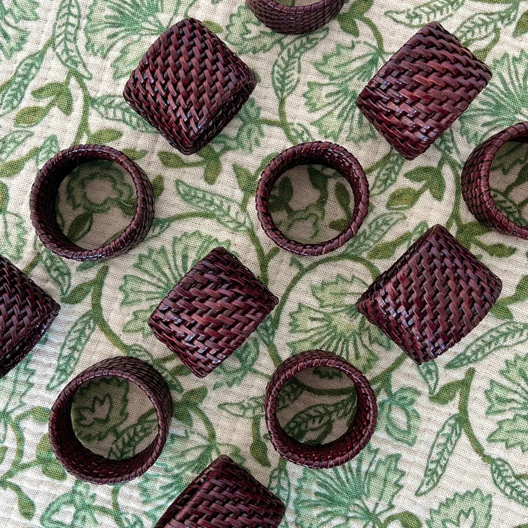 Glossy Dark Brown Rattan Napkin Rings Chinoiserie/grandmillennial Tablescape - Etsy | Etsy (US)
