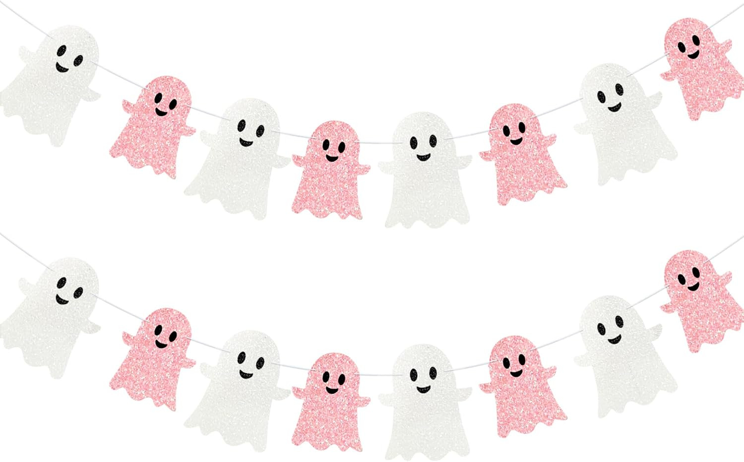 2 Pack Pink White Glitter Ghost Banner Halloween Decorations | Amazon (US)
