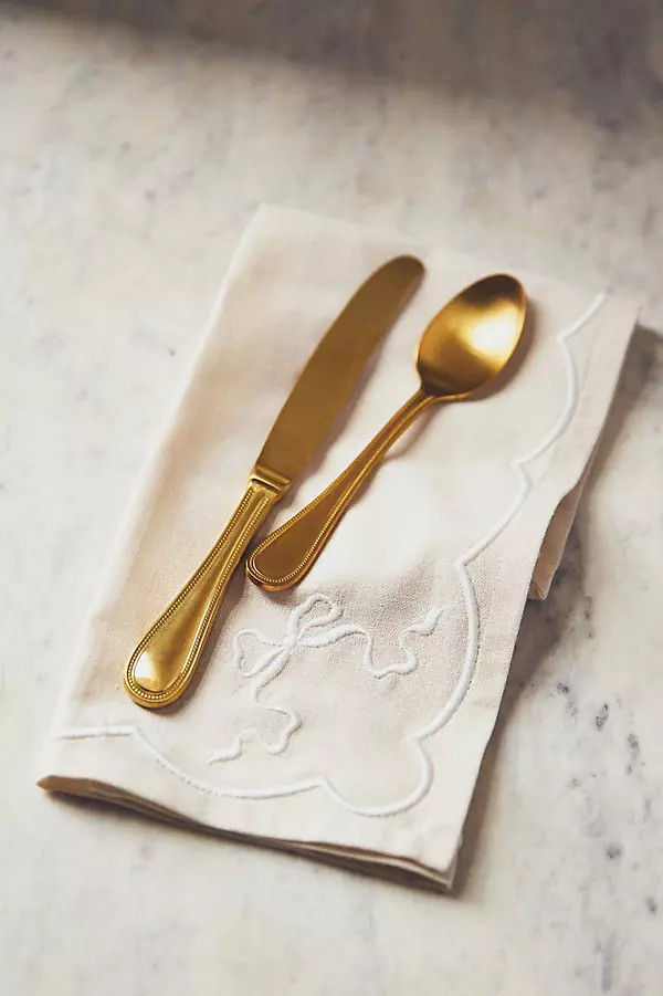 Benedita Bow Cotton Embroidered Napkins, Set of 4 | Anthropologie (US)