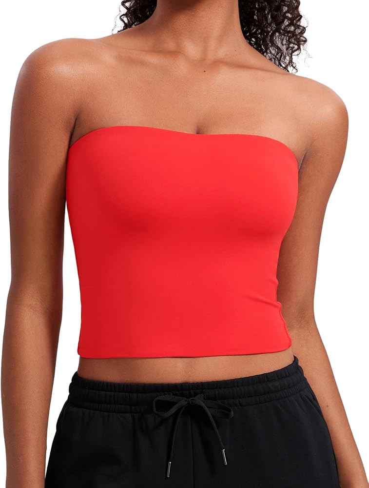 CRZ YOGA Butterluxe Double Lined Tube Tops for Women Going Out Crop Sleeveless Tank Bandeau Strap... | Amazon (US)