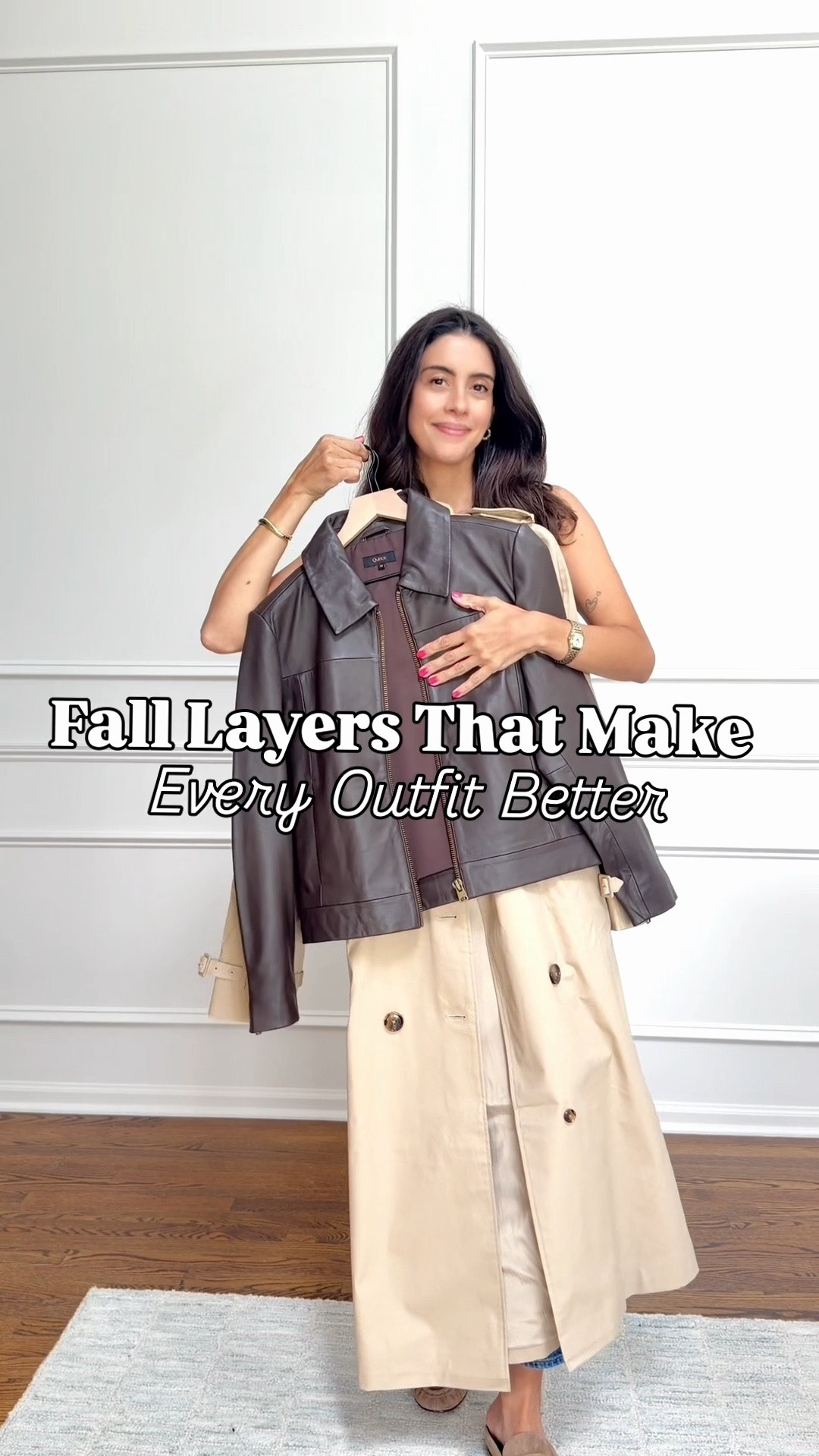 Three timeless fall layers I’ll be wearing on repeat 🍂 A classic trench coat, leather jacket, and cashmere cardigan: all so easy to style with denim, trousers, skirts, and dresses.
Sizing: I’m 5’6” and wearing a size Small in the trench coat and cashmere cardigan, and a size Medium in the leather jacket.

@quince #quincepartner

#LTKootd #LTKgrwm #LTKSeasonal #LTKOver40
