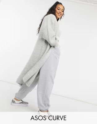 ASOS DESIGN Curve maxi edge to edge cardigan in gray | ASOS (Global)