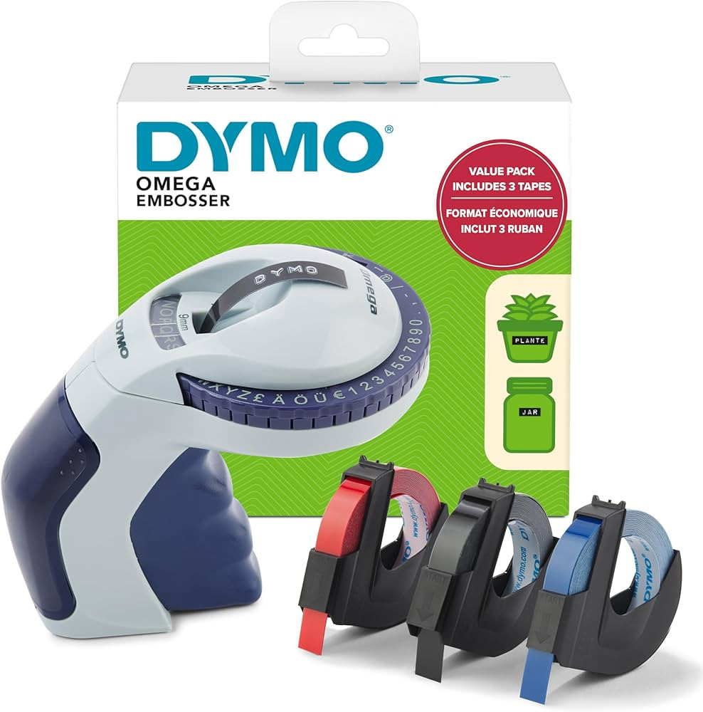 Dymo Embossing Label Maker with 3 Label Tapes | Omega Label Maker Starter Kit | Small, Ergonomic ... | Amazon (US)