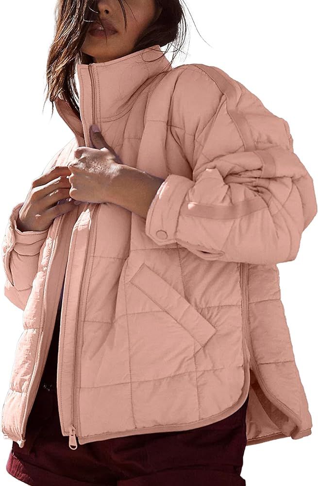 Omoone Women's Quilted Puffer Jacket Zip Up Oversized Lightweight Padded Down Coat Outerwear | Amazon (US)