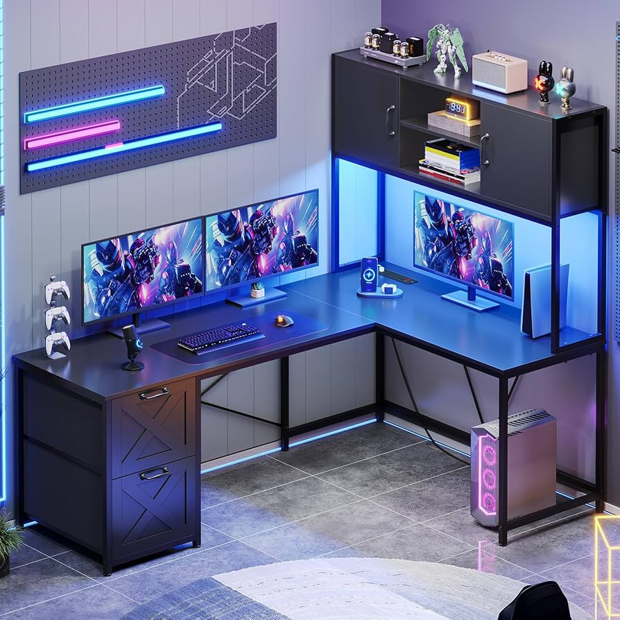 Amazon.com: SEDETA Corner Computer Desk, Reversible L Shaped Computer Desk with Fabric Drawers an... | Amazon (US)