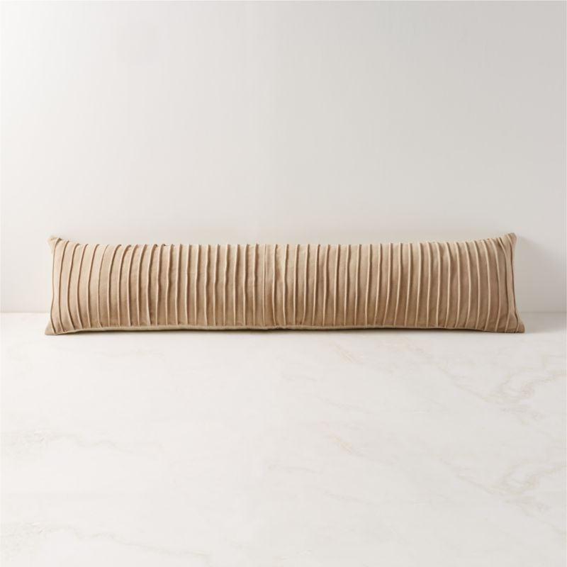 Gathered Suede Lumbar Pillow with Down-Alternative Insert 48"x12" + Reviews | CB2 | CB2