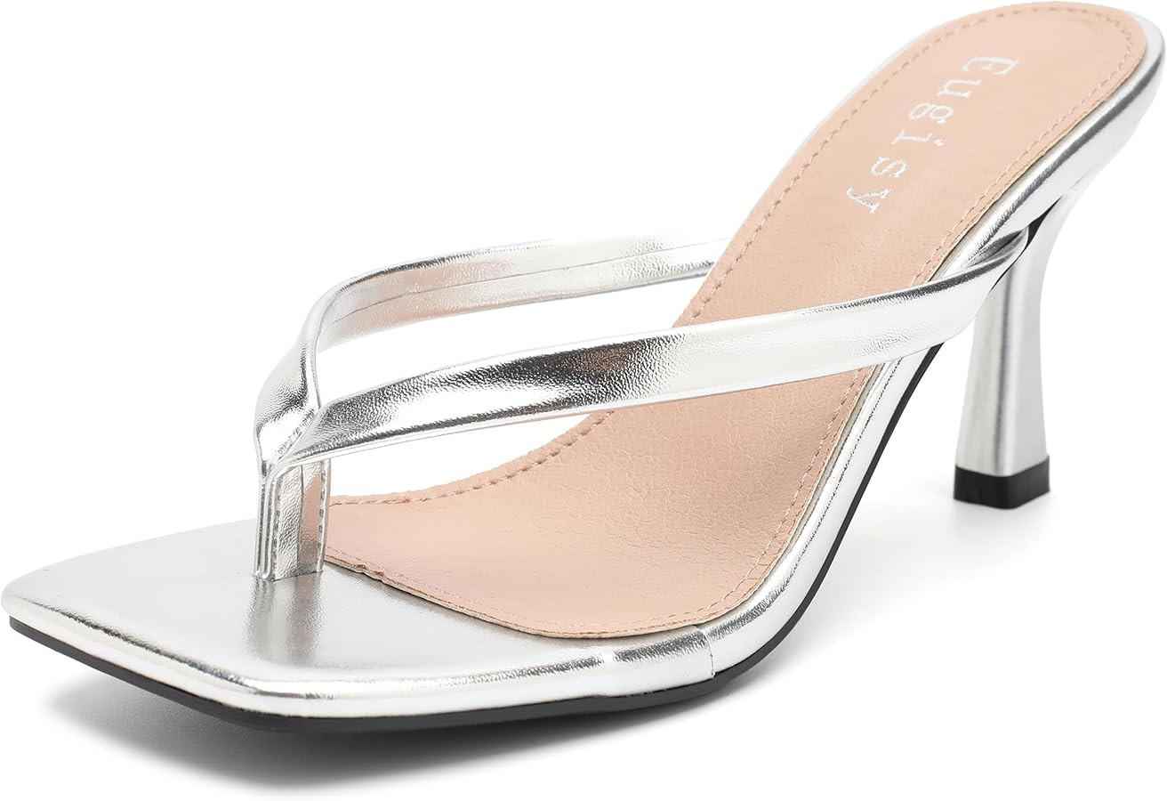 Women's Flip Flops Kitten Heel Sandals Backless Slippers Stiletto Slip On Thong Slide Square Open... | Amazon (US)