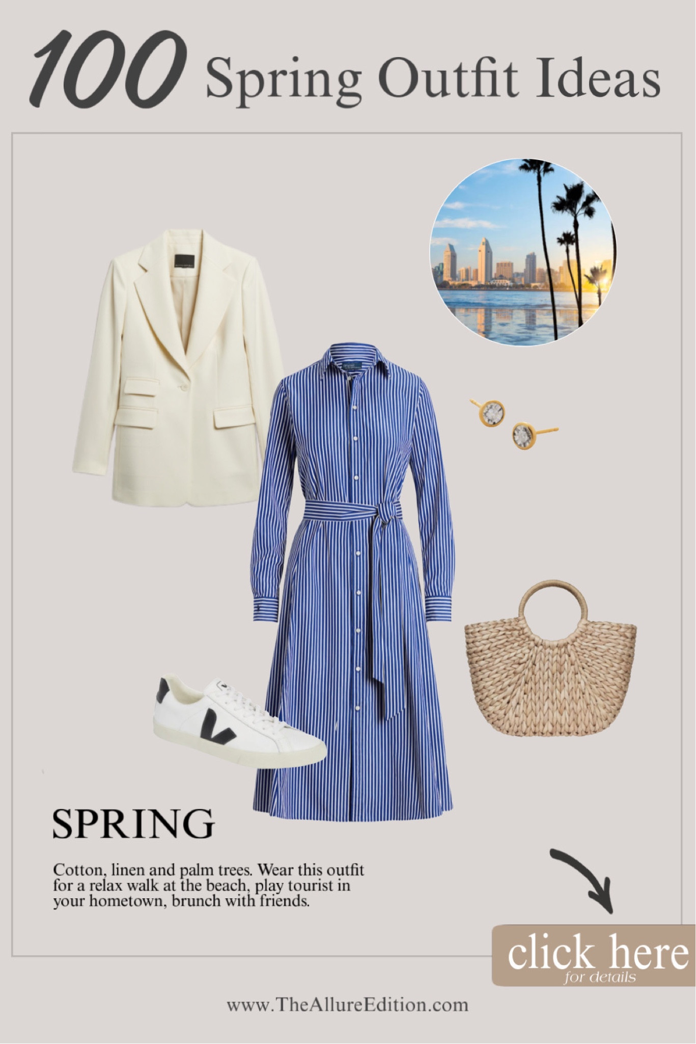 Spring Outfit idea
Spring dress, shirt dress
Cotton dress
Raffia bag
Ivory blazer
Veja sneakers 

#LTKstyletip #LTKSeasonal #LTKFind