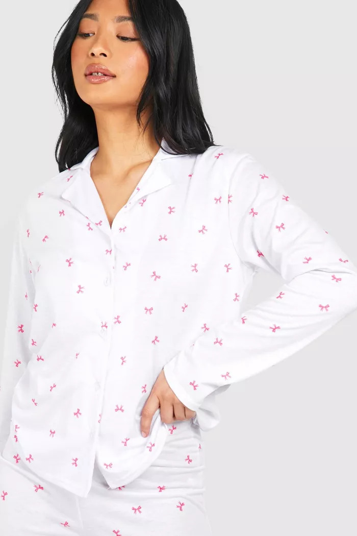 Petite Bow Print Pyjama Set | Boohoo.com (UK & IE)