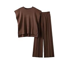 Zaxqunty 2 Piece Outfits for Women Sweater Sets Knit Vest Tops Elastic Waisted Pants | Amazon (US)