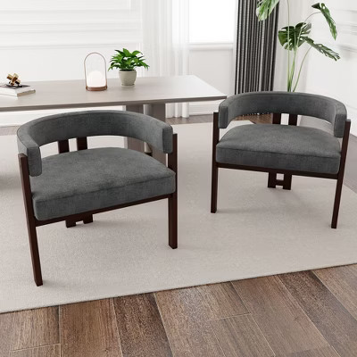 PAGED Modern Accent Chair Set of 2, Chenille Upholstered Armchair with Open Back 3 Legs for Bedroom, Living Room, Gray | Target