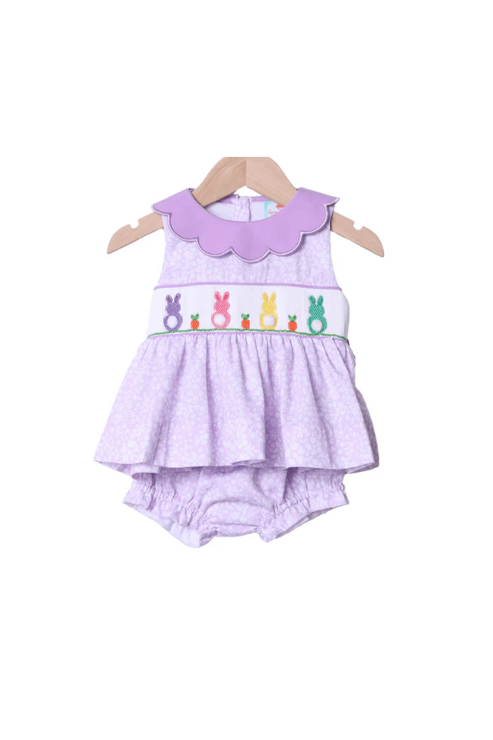 Smocked Bunny Purple Floral Scalloped Bloomer Set | The Smocked Flamingo